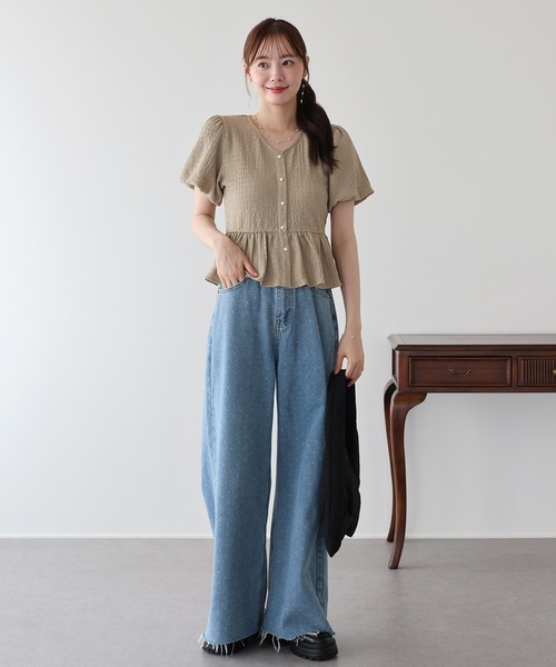 BLUEEAST(ブルーイースト)の「《2サイズ展開》ドットジャガードデニム(デニムパンツ・レディース・ブルー/ネイビー・MEDIUM/LARGE)」の6枚目の写真