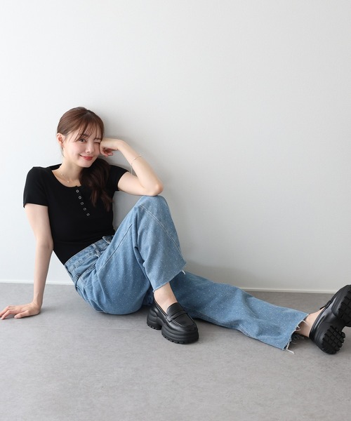 BLUEEAST(ブルーイースト)の「《2サイズ展開》ドットジャガードデニム(デニムパンツ・レディース・ブルー/ネイビー・MEDIUM/LARGE)」の7枚目の写真