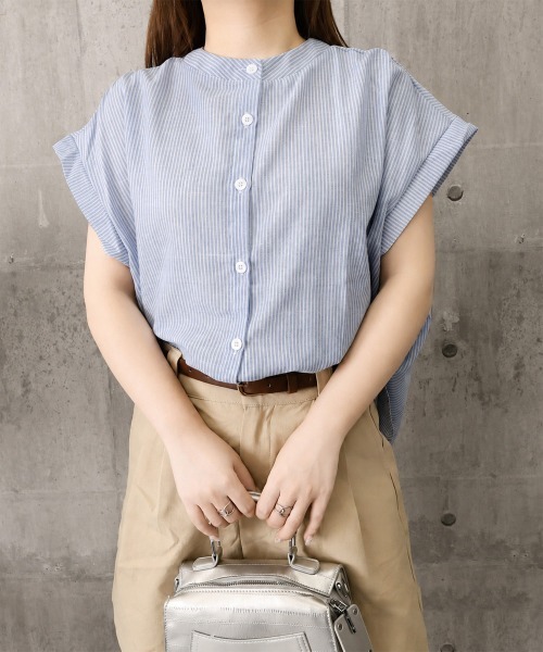 Miniministore(ミニミニストア)の「ストライプシャツブラウスフレンチスリーブ(シャツ/ブラウス・レディース・ライトブルー・FREE)」の14枚目の写真