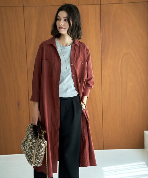 ikka(イッカ)の「コットンポケ付きシャツワンピース(ワンピース・レディース・テラコッタ/ベージュ/グリーン・L/M)」の4枚目の写真