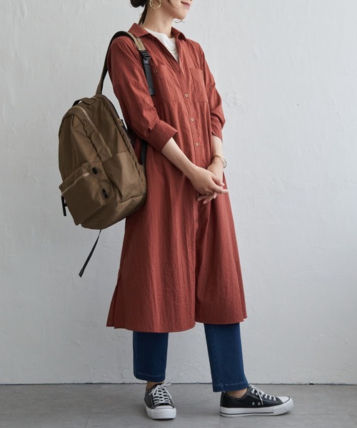 ikka(イッカ)の「コットンポケ付きシャツワンピース(ワンピース・レディース・テラコッタ/ベージュ/グリーン・L/M)」の10枚目の写真
