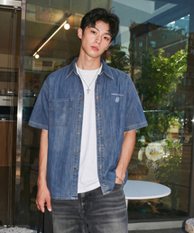 BEENTRILL（ビントリル）の「ライトデニム半袖ワークシャツ（ライトブルー）（その他トップス）」