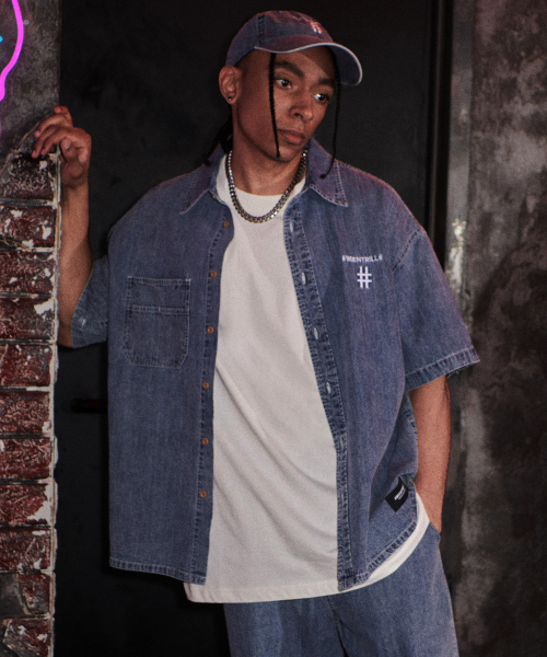 BEENTRILL（ビントリル）の「ライトデニム半袖ワークシャツ（ライトブルー）（その他トップス・レディース・その他・SMALL/MEDIUM/LARGE/X-LARGE）」の7枚目の写真