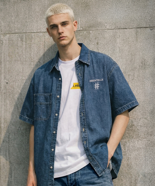 BEENTRILL（ビントリル）の「ライトデニム半袖ワークシャツ（ライトブルー）（その他トップス・レディース・その他・SMALL/MEDIUM/LARGE/X-LARGE）」の8枚目の写真