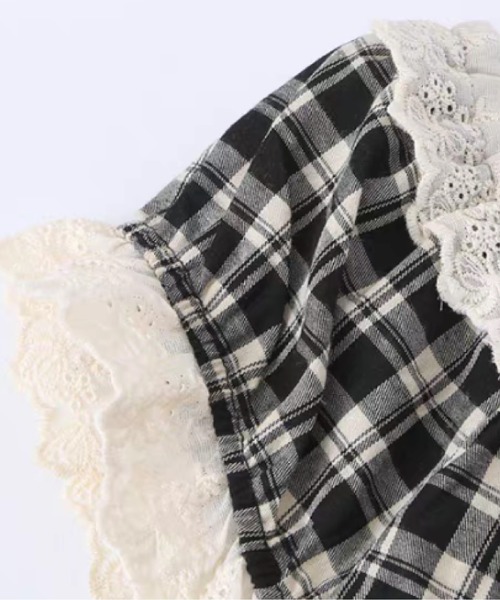 LA POMME petit（ラポミ・プチ）の「Lace Trim Plaid Bow Top/レーストリムチェック柄リボントップス（Tシャツ/カットソー・レディース・チェック・FREE）」の3枚目の写真