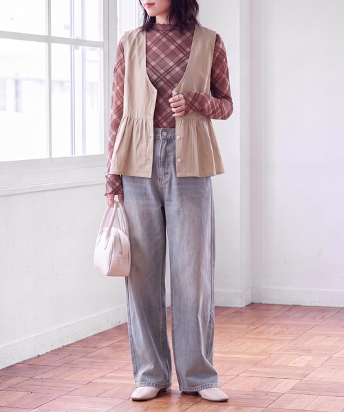 SELECT LEVERY(セレクトリベリー)の「シアーチェックプルオーバー(Tシャツ/カットソー・レディース・ブラック/ブラウン・MEDIUM)」の5枚目の写真