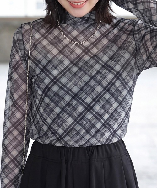 SELECT LEVERY(セレクトリベリー)の「シアーチェックプルオーバー(Tシャツ/カットソー・レディース・ブラック/ブラウン・MEDIUM)」の8枚目の写真