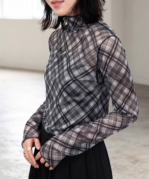 SELECT LEVERY(セレクトリベリー)の「シアーチェックプルオーバー(Tシャツ/カットソー・レディース・ブラック/ブラウン・MEDIUM)」の11枚目の写真