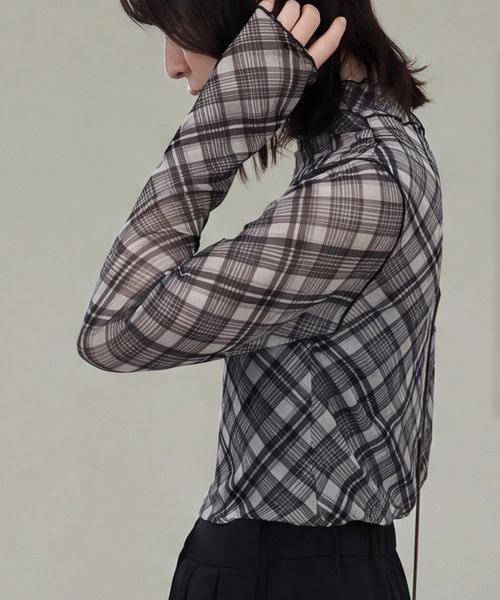 SELECT LEVERY(セレクトリベリー)の「シアーチェックプルオーバー(Tシャツ/カットソー・レディース・ブラック/ブラウン・MEDIUM)」の12枚目の写真