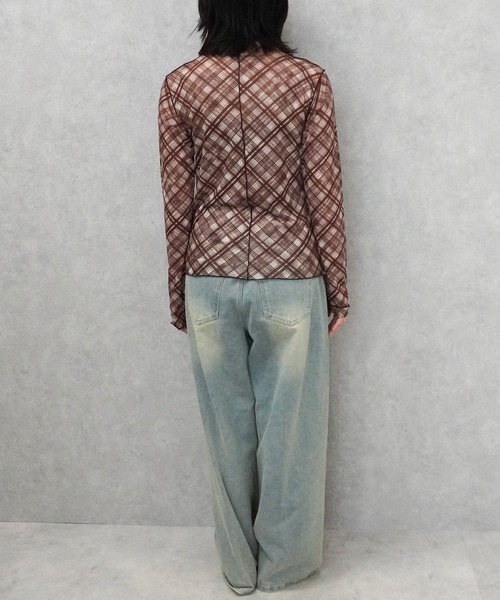 SELECT LEVERY(セレクトリベリー)の「シアーチェックプルオーバー(Tシャツ/カットソー・レディース・ブラック/ブラウン・MEDIUM)」の16枚目の写真