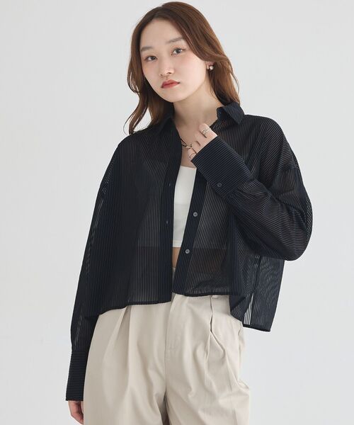 earth music&ecology（アースミュージックアンドエコロジー）の「シアーコーデュロイシャツ（シャツ/ブラウス・レディース・ダークオレンジ/ダークネイビー/ライトベージュ・FREE）」の2枚目の写真