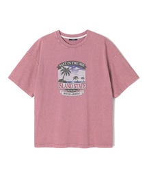 レディース ヤシの木アートワークピグメント半袖Tシャツ (DK-PINK) (HC4STC1)