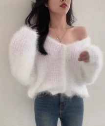 シャギーニット Vネックカーディガン
