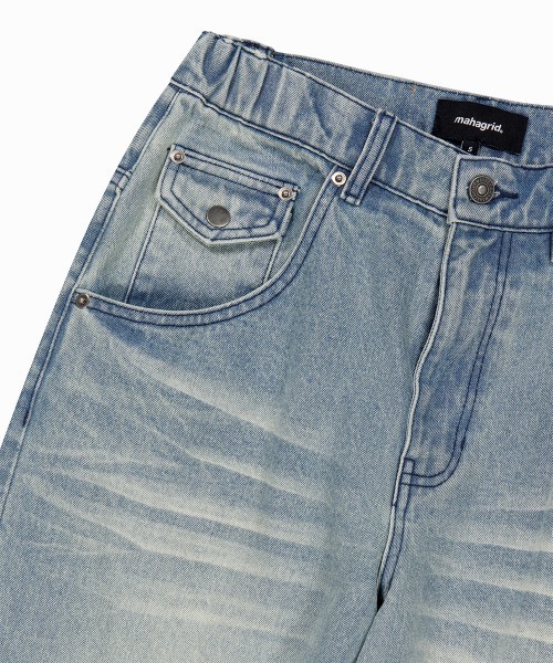 MAHAGRID(マハグリッド)の「『mahagrid/マハグリット』 WASHED POCKET DENIM PANTS/ウォッシュドポケットデニムパンツ(デニムパンツ・レディース・ブラック/ブルー・M/S)」の9枚目の写真