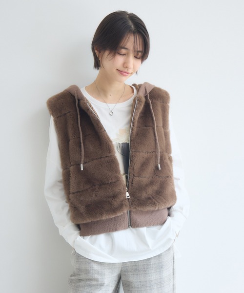 Pillini(ピリーニ)の「フーディファーベスト(その他アウター・レディース・ベージュ/ブラウン・FREE)」の17枚目の写真