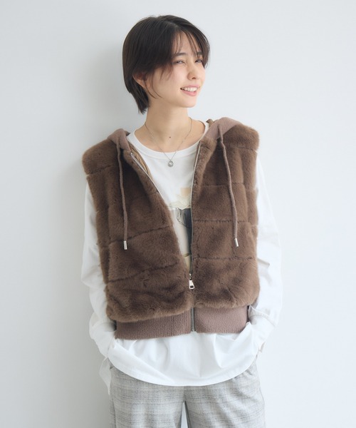 Pillini(ピリーニ)の「フーディファーベスト(その他アウター・レディース・ベージュ/ブラウン・FREE)」の18枚目の写真