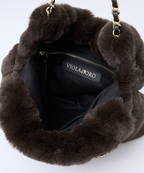 VIOLAd'ORO（ヴィオラドーロ）の「【VIOLAd’ORO / ヴィオラドーロ】ELMO　エコファー チェーンショルダートートバッグ Sサイズ（トートバッグ・レディース・ダークブラウン・フリー）」の6枚目の写真