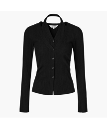 Halter Layered Ribbed knit Cardigan, Black