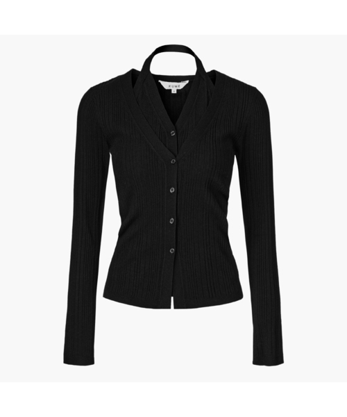 KUME(クメ)の「Halter Layered Ribbed knit Cardigan, Black(ニット/セーター・レディース・その他・SMALL/MEDIUM/LARGE)」の1枚目の写真