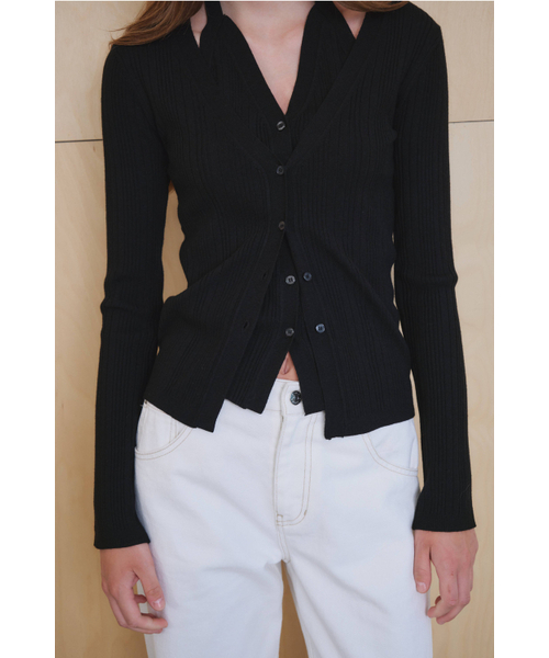 KUME(クメ)の「Halter Layered Ribbed knit Cardigan, Black(ニット/セーター・レディース・その他・SMALL/MEDIUM/LARGE)」の4枚目の写真