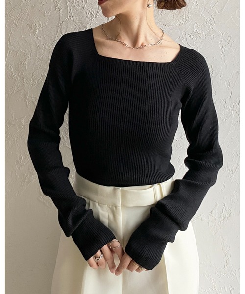 She's Closet(シーズクローゼット)の「長袖 スクエアネック リブニット トップス(ニット/セーター・レディース・レッド/アイボリー/ブラック/ネイビー/ブラウン・FREE)」の15枚目の写真