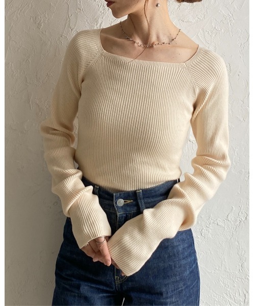 She's Closet(シーズクローゼット)の「長袖 スクエアネック リブニット トップス(ニット/セーター・レディース・レッド/アイボリー/ブラック/ネイビー/ブラウン・FREE)」の19枚目の写真