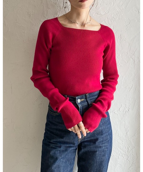 She's Closet(シーズクローゼット)の「長袖 スクエアネック リブニット トップス(ニット/セーター・レディース・レッド/アイボリー/ブラック/ネイビー/ブラウン・FREE)」の7枚目の写真