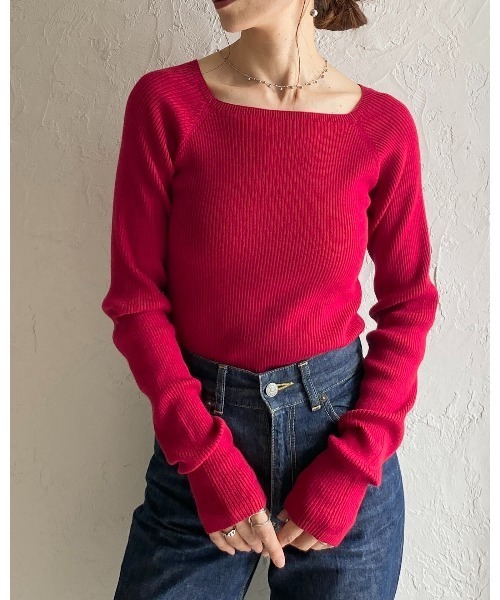 She's Closet(シーズクローゼット)の「長袖 スクエアネック リブニット トップス(ニット/セーター・レディース・レッド/アイボリー/ブラック/ネイビー/ブラウン・FREE)」の8枚目の写真
