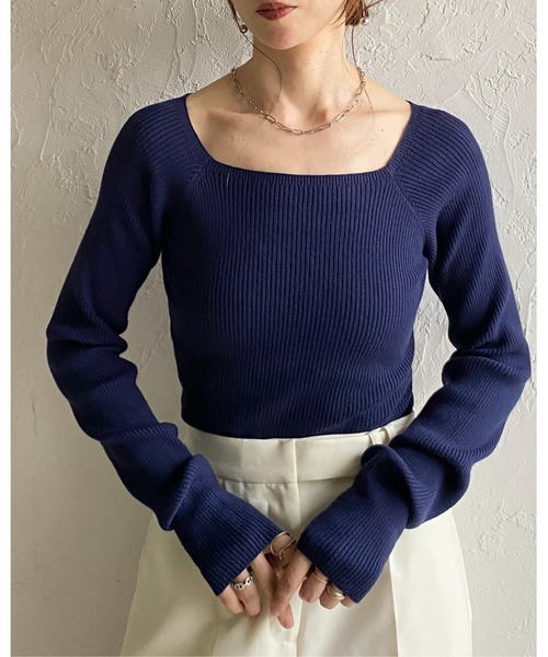 She's Closet(シーズクローゼット)の「長袖 スクエアネック リブニット トップス(ニット/セーター・レディース・レッド/アイボリー/ブラック/ネイビー/ブラウン・FREE)」の9枚目の写真