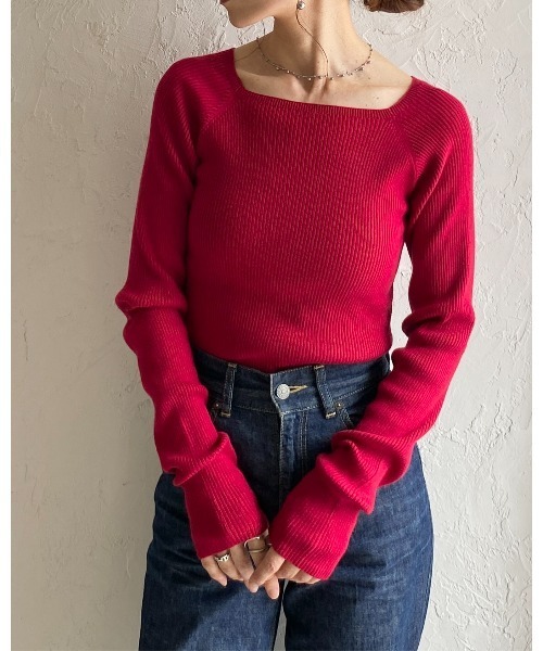 She's Closet(シーズクローゼット)の「長袖 スクエアネック リブニット トップス(ニット/セーター・レディース・レッド/アイボリー/ブラック/ネイビー/ブラウン・FREE)」の12枚目の写真