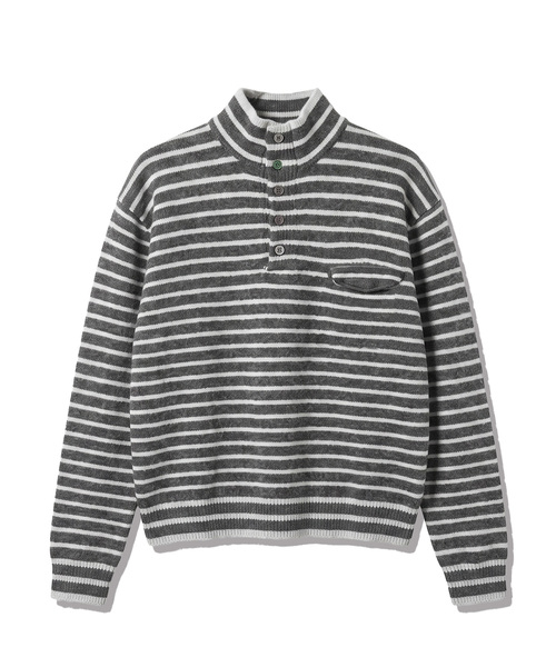 UNDEROFF(アンダーオフ)の「クロップドフィット ストライプ ハーフネック ウールニット グレー(ニット/セーター・レディース・グレー・MEDIUM/LARGE/X-LARGE)」の1枚目の写真