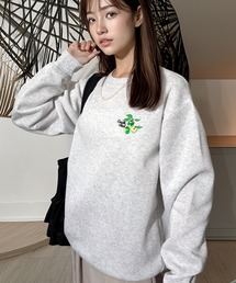 ワンポイント刺繍 ふんわり裏起毛ゆったりスウェットトレーナー
