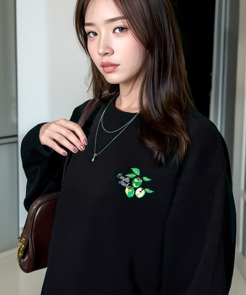 Chandelier(シャンデリア)の「ワンポイント刺繍 ふんわり裏起毛ゆったりスウェットトレーナー(スウェット・レディース・ホワイト系/ホワイト系2/ブラック系3/杢グレー/ブラック/ブラック系/ブラック系1/ブラック系2/ホワイト系1・L/LL/M)」の8枚目の写真