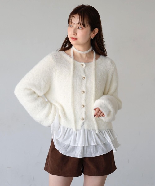 tiptop(ティップトップ)の「フェザーチョーカー付き2wayカーディガン(カーディガン/ボレロ・レディース・ライトグリーン/アイボリー/ブラウン/チャコールグレー・FREE)」の6枚目の写真