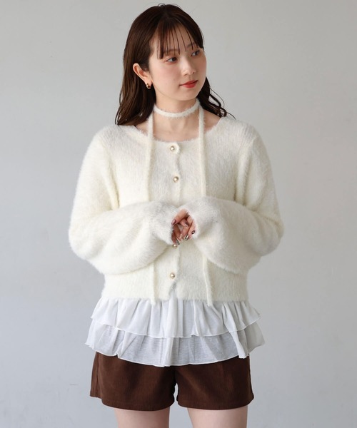 tiptop(ティップトップ)の「フェザーチョーカー付き2wayカーディガン(カーディガン/ボレロ・レディース・ライトグリーン/アイボリー/ブラウン/チャコールグレー・FREE)」の7枚目の写真