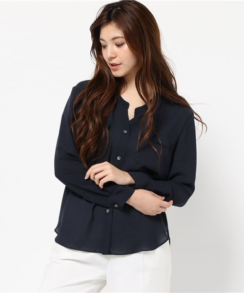 FIGARO Paris(フィガロパリ)の「パウダーツイルポケットツキシャツ◆(シャツ/ブラウス・レディース・ホワイト/ネイビー・36/38)」の12枚目の写真