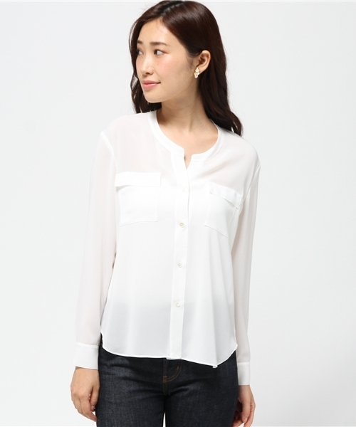 FIGARO Paris(フィガロパリ)の「パウダーツイルポケットツキシャツ◆(シャツ/ブラウス・レディース・ホワイト/ネイビー・36/38)」の3枚目の写真