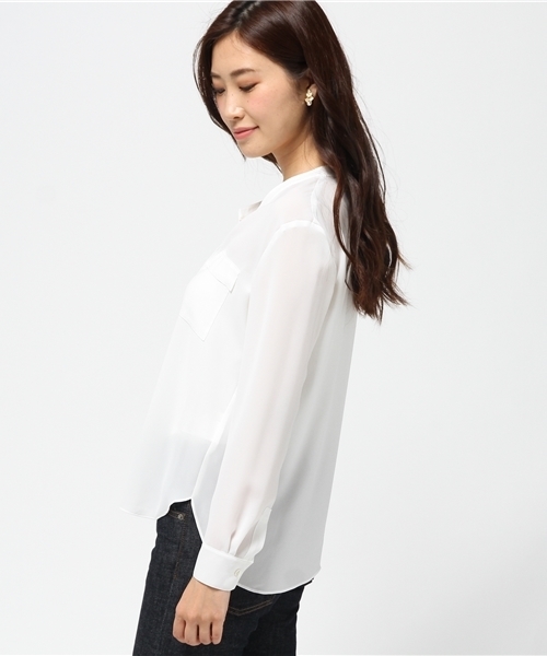 FIGARO Paris(フィガロパリ)の「パウダーツイルポケットツキシャツ◆(シャツ/ブラウス・レディース・ホワイト/ネイビー・36/38)」の4枚目の写真