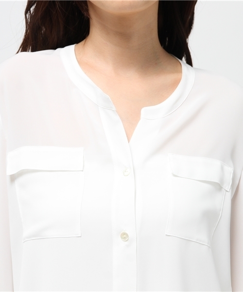 FIGARO Paris(フィガロパリ)の「パウダーツイルポケットツキシャツ◆(シャツ/ブラウス・レディース・ホワイト/ネイビー・36/38)」の6枚目の写真