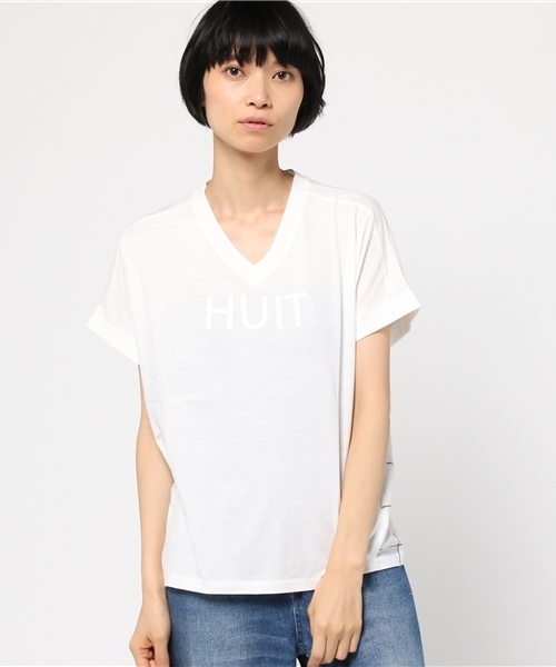LBC(エルビーシー)の「コットンロゴプリント×チェックプルオーバー (Tシャツ/カットソー・レディース・オフホワイト/アッシュグレー/ネイビー・MEDIUM)」の1枚目の写真
