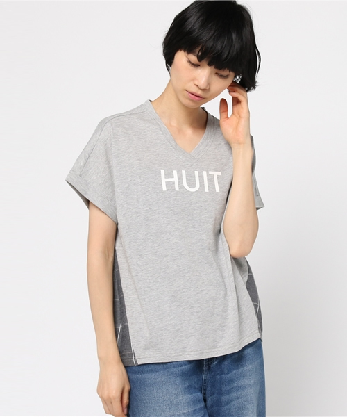 LBC(エルビーシー)の「コットンロゴプリント×チェックプルオーバー (Tシャツ/カットソー・レディース・オフホワイト/アッシュグレー/ネイビー・MEDIUM)」の2枚目の写真