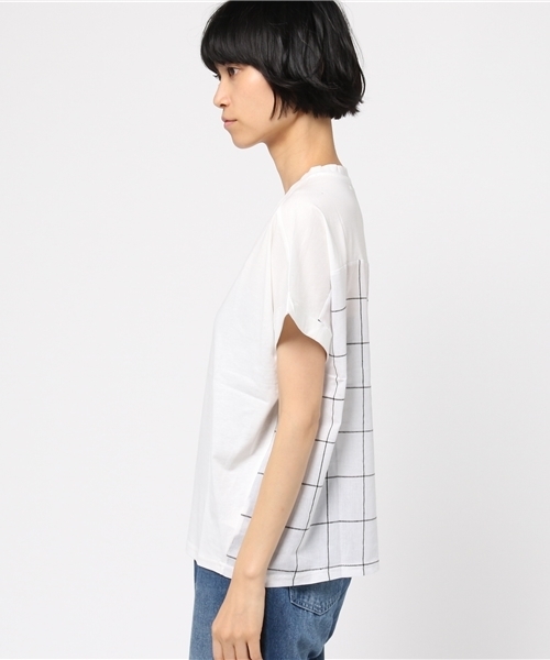 LBC(エルビーシー)の「コットンロゴプリント×チェックプルオーバー (Tシャツ/カットソー・レディース・オフホワイト/アッシュグレー/ネイビー・MEDIUM)」の5枚目の写真