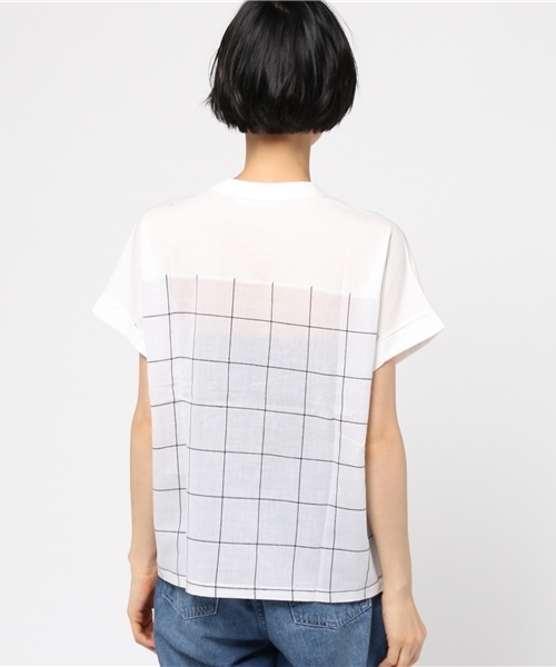 LBC(エルビーシー)の「コットンロゴプリント×チェックプルオーバー (Tシャツ/カットソー・レディース・オフホワイト/アッシュグレー/ネイビー・MEDIUM)」の6枚目の写真