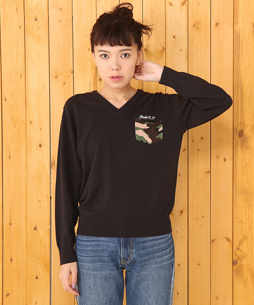 RODEO CROWNS WIDE BOWL（ロデオクラウンズワイドボウル）の「フラワー ニット トップス（ニット/セーター・レディース・トップグレー/オフホワイト/カモフラージュ/ネイビー・SMALL/MEDIUM）」の4枚目の写真