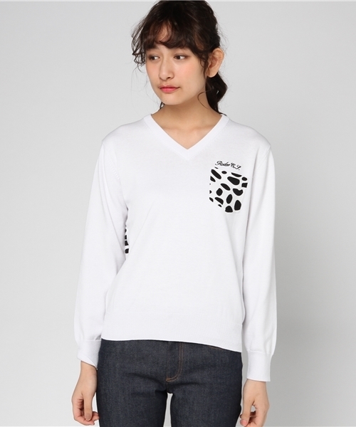 RODEO CROWNS WIDE BOWL（ロデオクラウンズワイドボウル）の「フラワー ニット トップス（ニット/セーター・レディース・トップグレー/オフホワイト/カモフラージュ/ネイビー・SMALL/MEDIUM）」の5枚目の写真