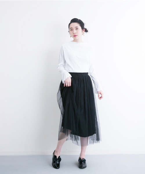 merlot plus（メルロープリュス）の「刺繍レース×チュールスカート9198（スカート・レディース・ブラック/ブルー/ピンク/ベージュ・FREE）」の5枚目の写真