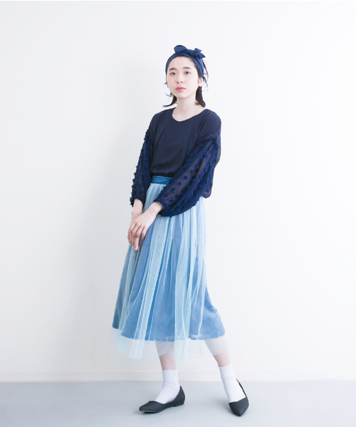 merlot plus（メルロープリュス）の「刺繍レース×チュールスカート9198（スカート・レディース・ブラック/ブルー/ピンク/ベージュ・FREE）」の8枚目の写真