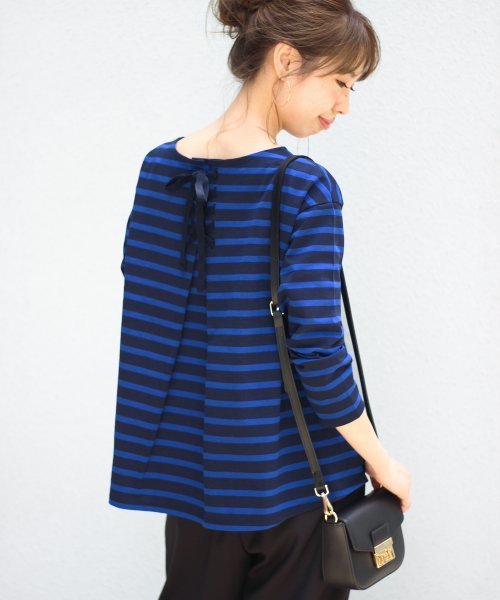 Spick & Span(スピックアンドスパン)の「≪WEB限定≫デラヴェジャージーBACKレースアップ◆ (Tシャツ/カットソー・レディース・ホワイト/キャメル/ブラック系その他7/ブルー・FREE)」の3枚目の写真