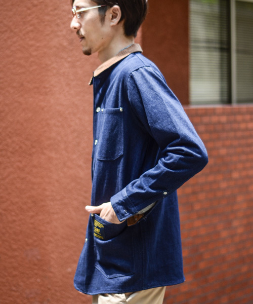 TARF（ターフ）の「襟コーデュロイデニムカバーオール（デニム