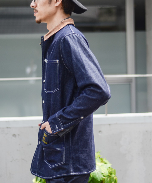 TARF（ターフ）の「襟コーデュロイデニムカバーオール（デニム